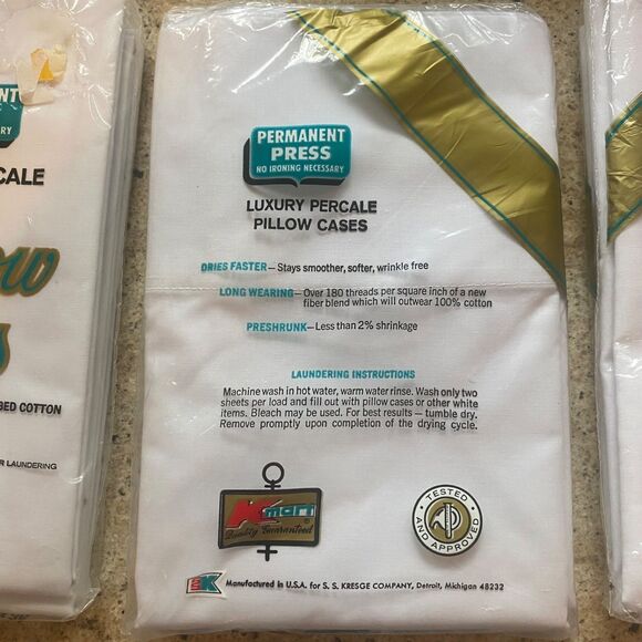 Vintage Kmart Luxury Percale Pillowcases NIP 42x36 Permanent Press Lot of 3 Pack - Picture 2 of 7